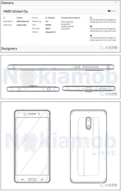 簡訊：諾基亞正式公布新手機Nokia6外觀專利