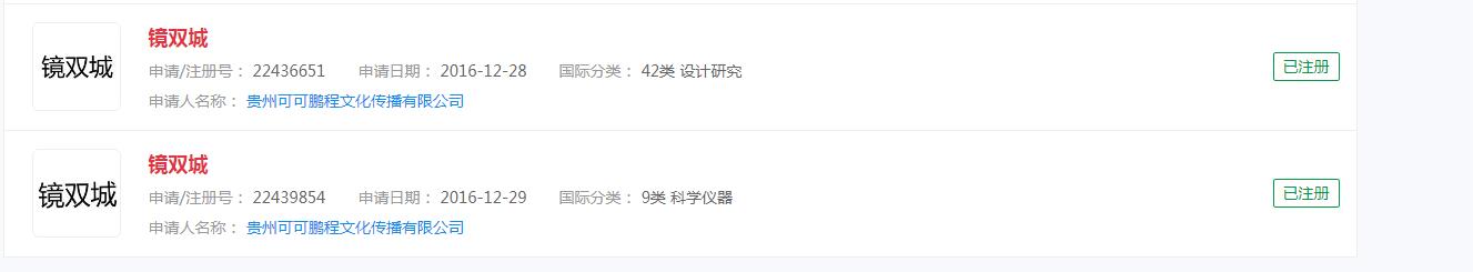 電視劇“鏡·雙城”商標(biāo)遭駁回，此前已被搶注部分類別