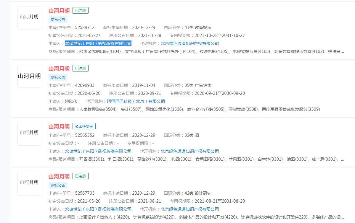 “山河月明”商標保護有多強？出品方很早之前就已布局