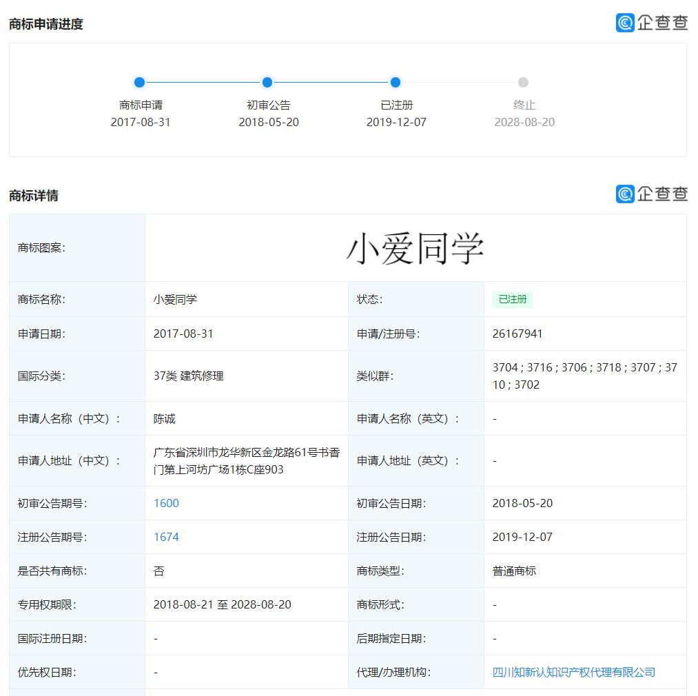 2021年6月3日“小愛同學(xué)”商標(biāo)遭搶注，小米上訴被駁回